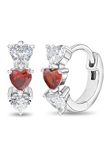 captivating silver heart red and clear huggie baby earrings